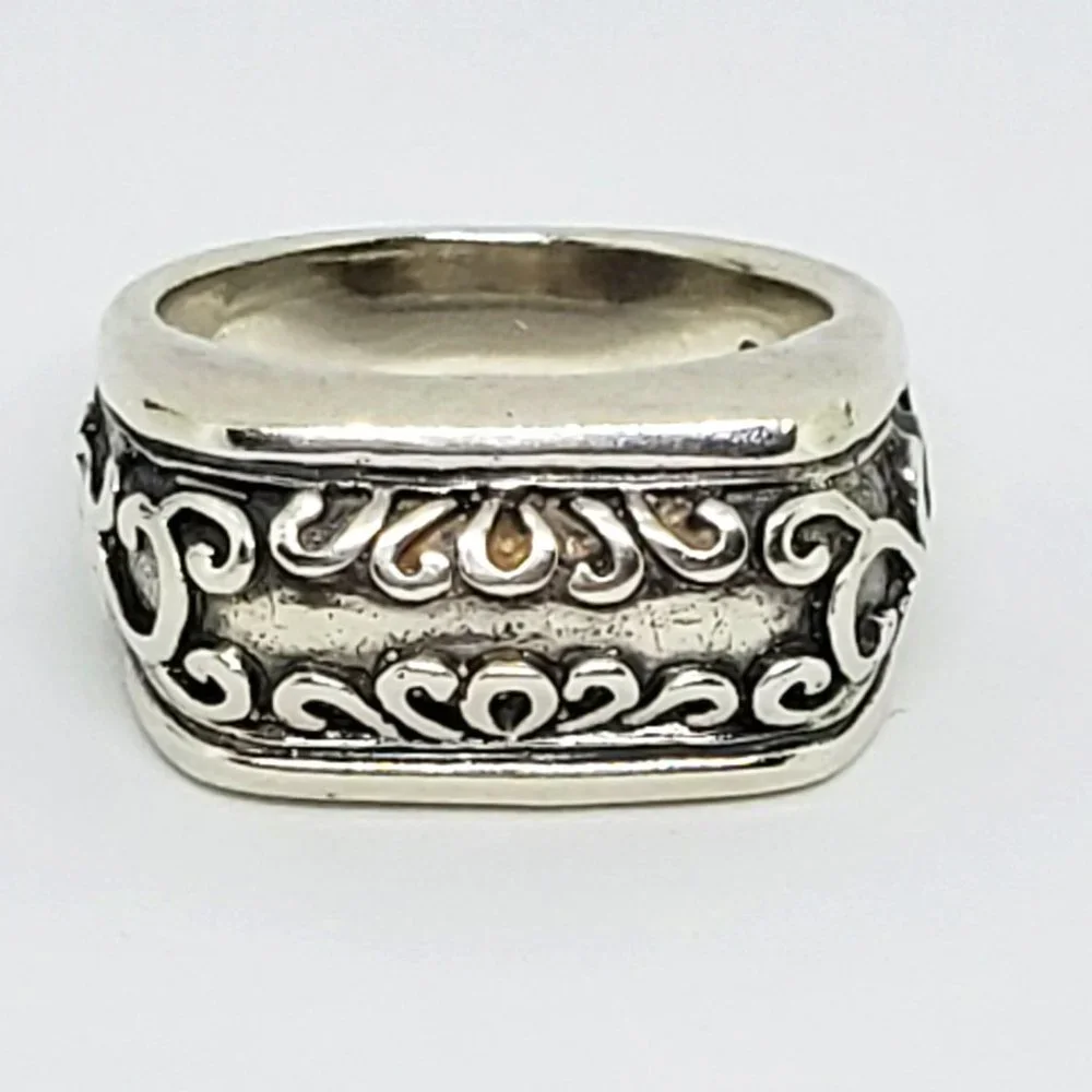 Rectangle Front Delicate Scroll Work Statement Sterling Silver Ring Unisex